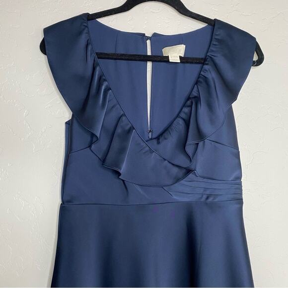 J. Crew Navy Blue Satin Surplice A-Line Midi Dress 6 - Picture 3 of 10